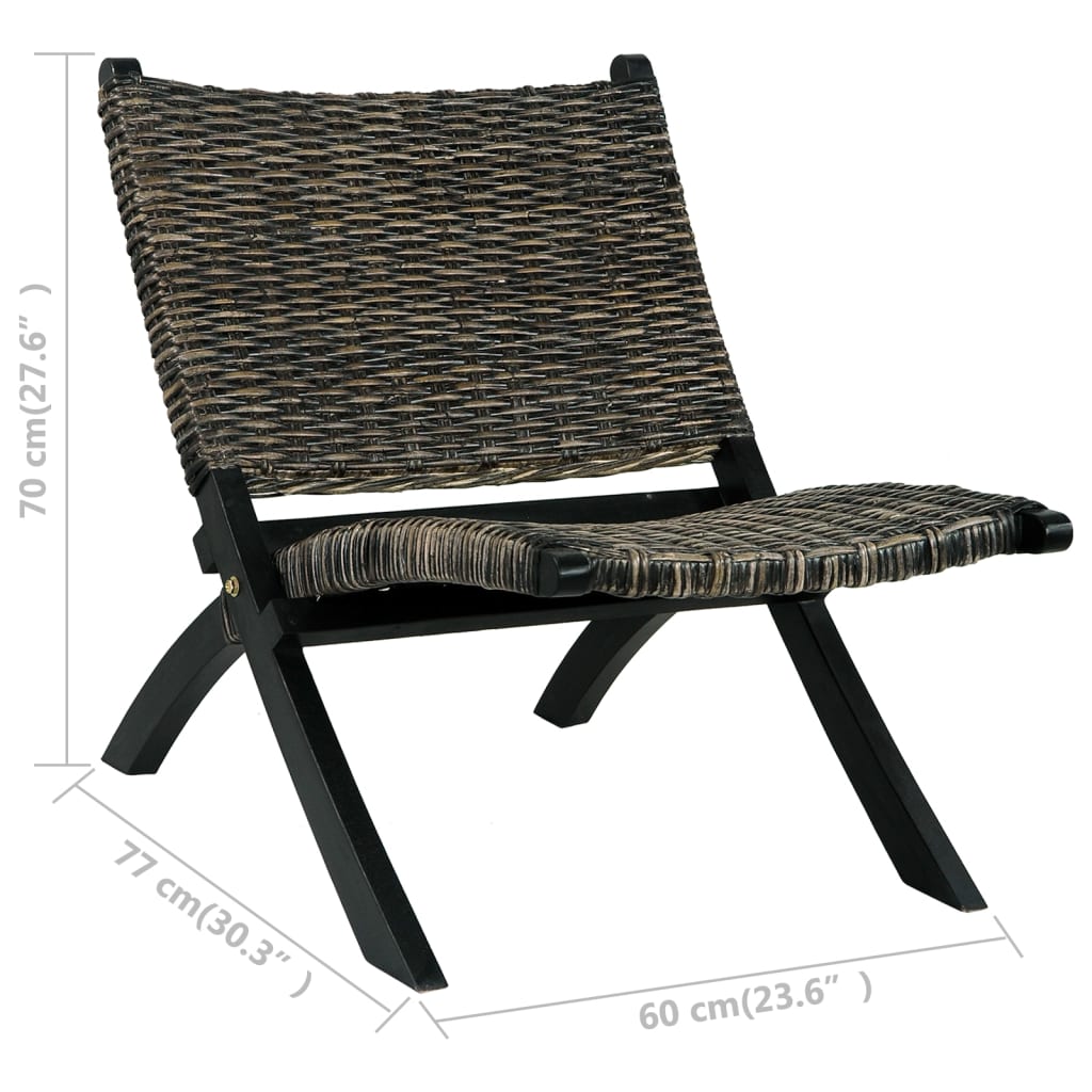 vidaXL atpūtas krēsls, melns, dabīga Kubu rotangpalma, sarkankoks