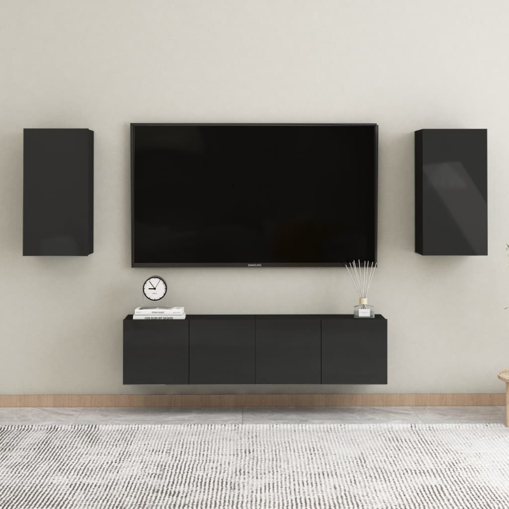 vidaXL TV skapīši, 2 gb., 30,5x30x60 cm, spīdīgi melni, skaidu plāksne