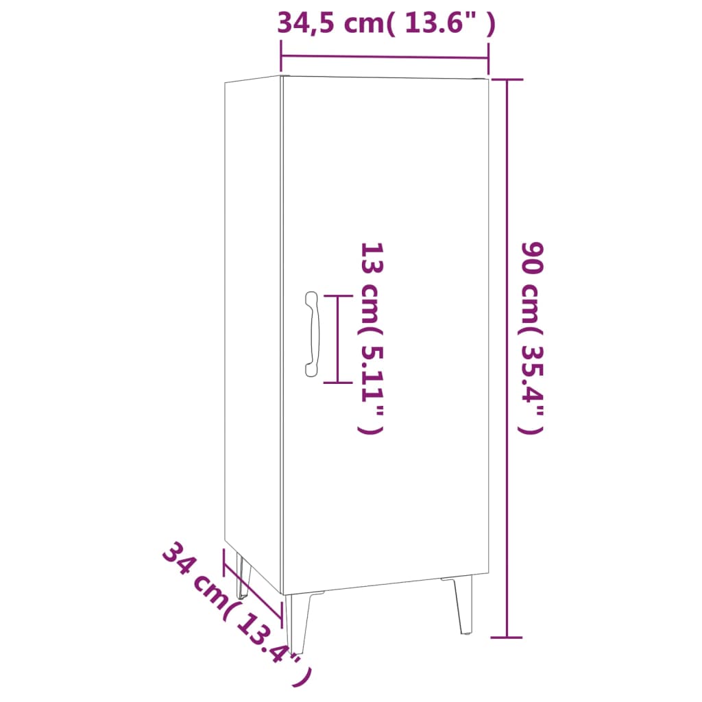 vidaXL kumode, pelēka ozolkoka, 34,5x34x90 cm, inženierijas koks