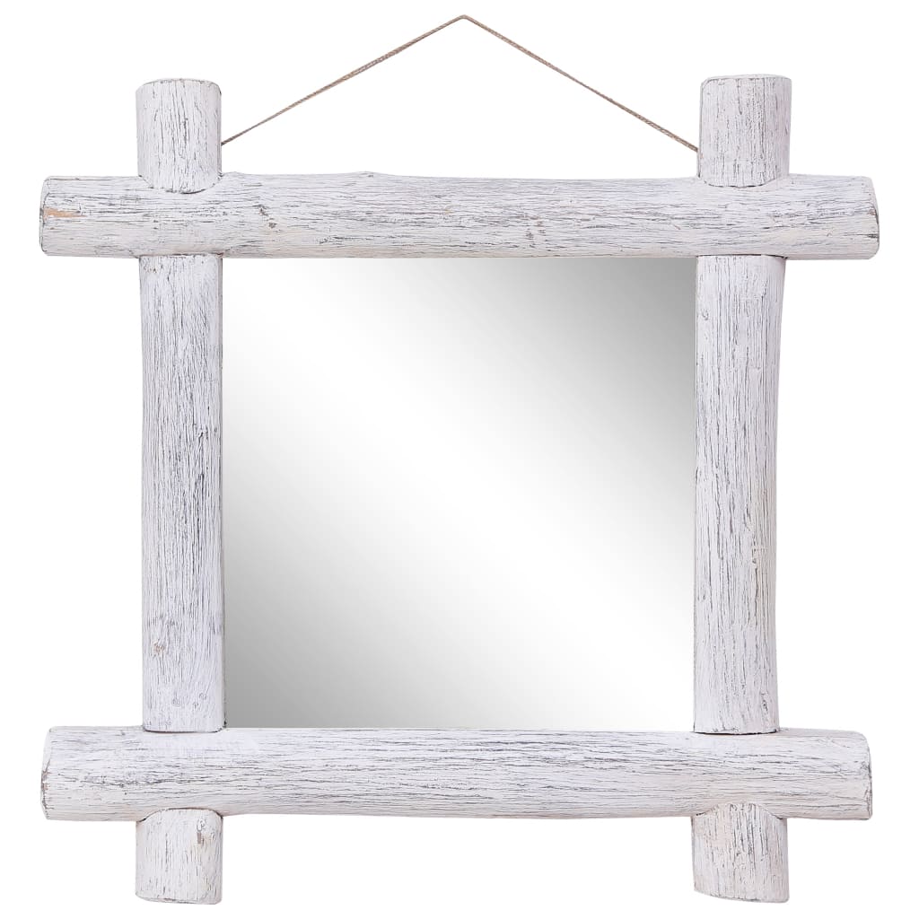 vidaXL spogulis, balts, 70x70 cm, baļķu dizains, pārstrādāts masīvkoks