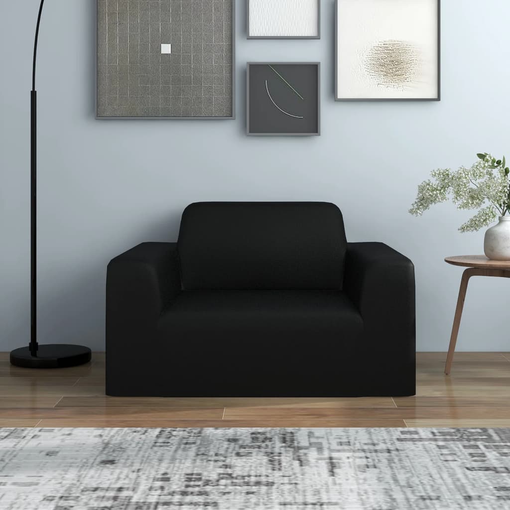 vidaXL elastīgs dīvāna apvalks, melns poliesters, džersijs