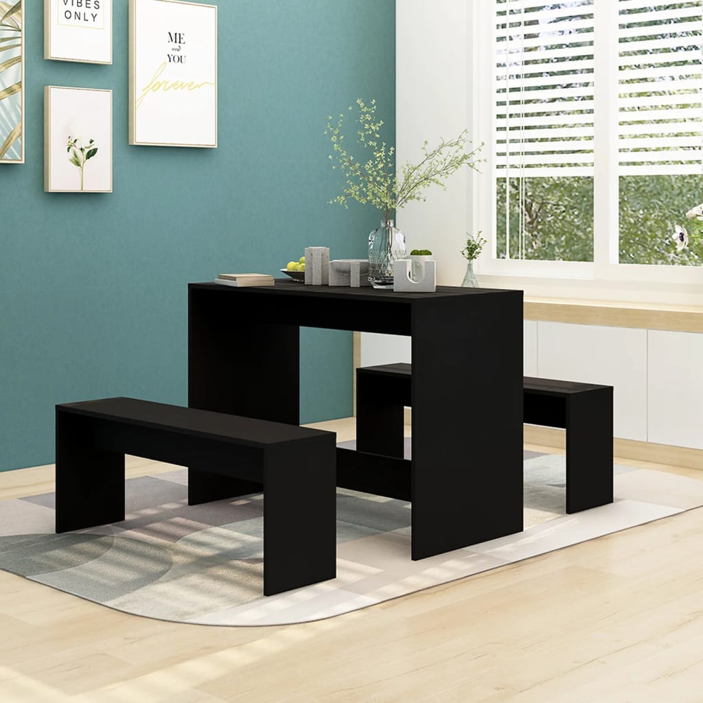 vidaXL 3-daļīgs virtuves mēbeļu komplekts, melns, skaidu plāksne