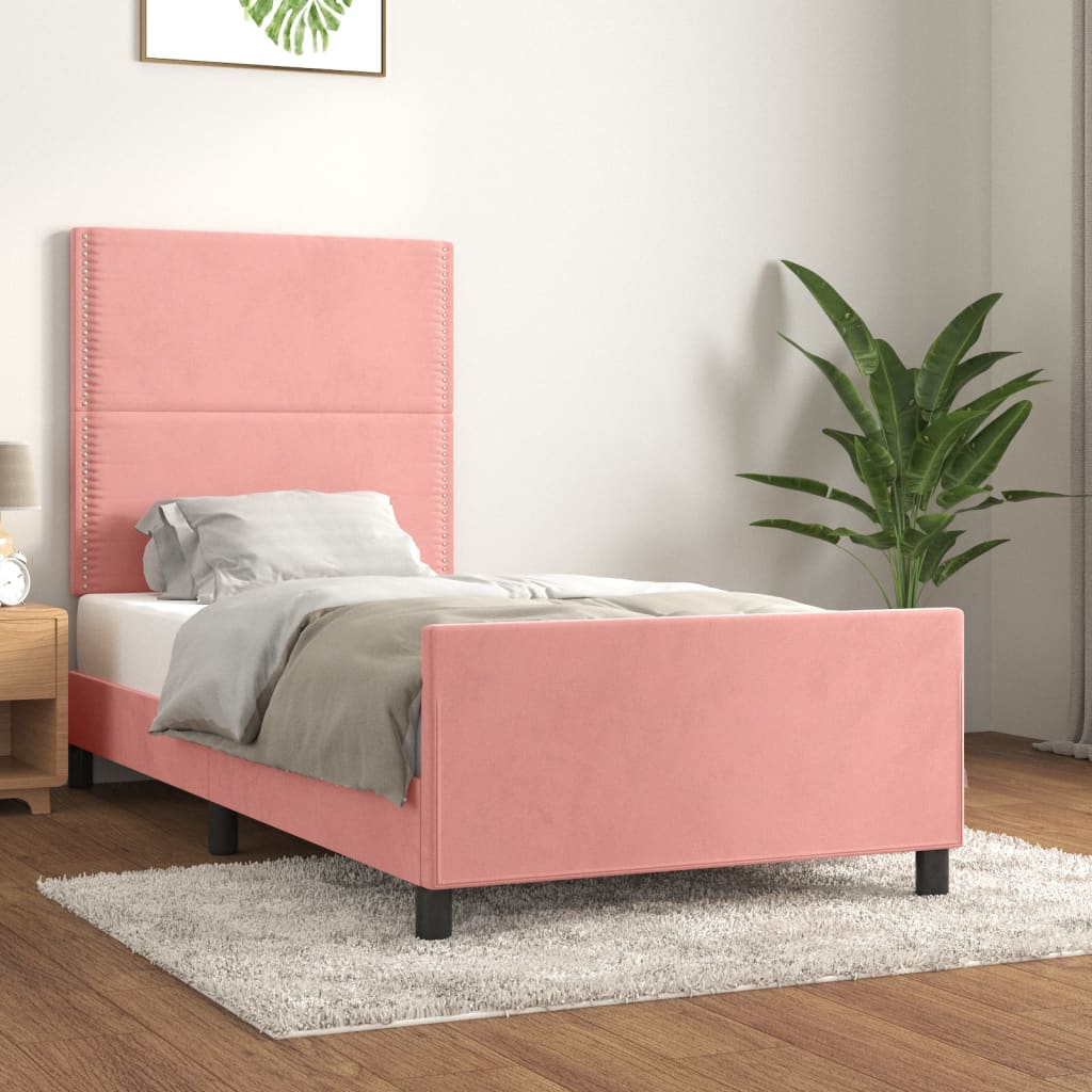 vidaXL gultas rāmis ar galvgali, rozā samts, 100x200 cm