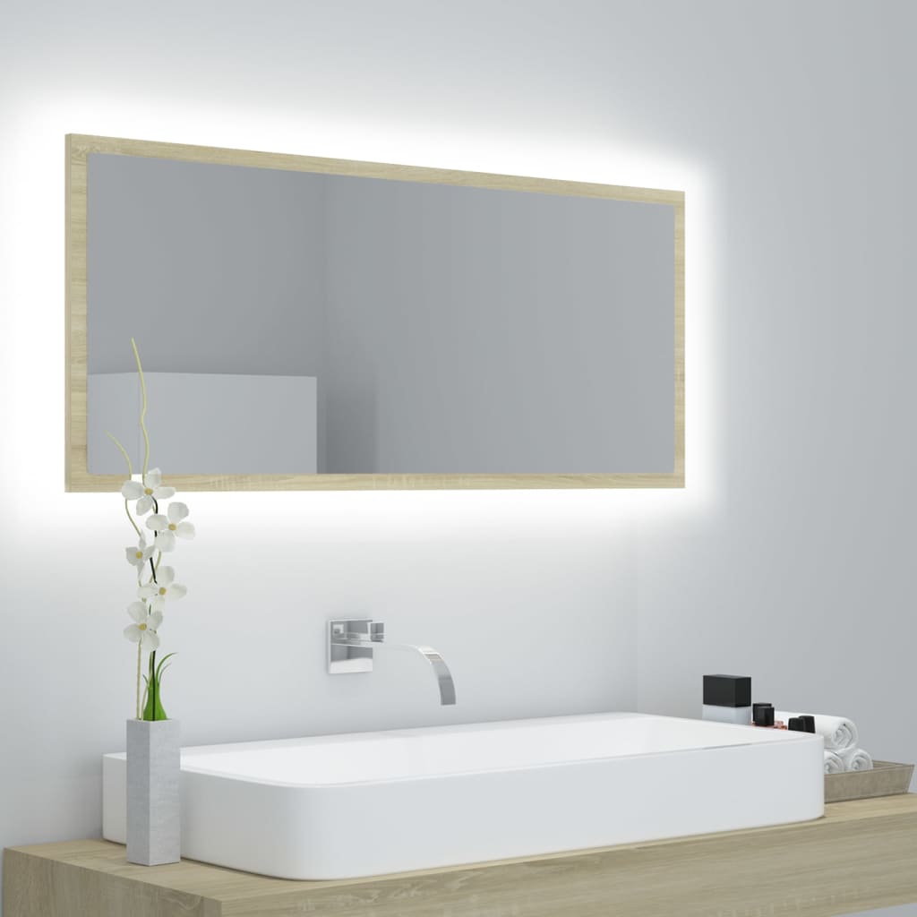 vidaXL vannasistabas spogulis, LED, ozolkoka krāsā, 100x8,5x37, akrils