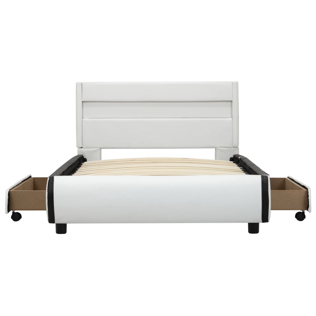 vidaXL gultas rāmis ar LED, balta mākslīgā āda, 100x200 cm
