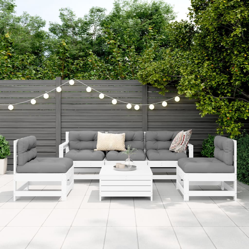 vidaXL 6-daļīgs dārza dīvānu komplekts, balts priedes masīvkoks