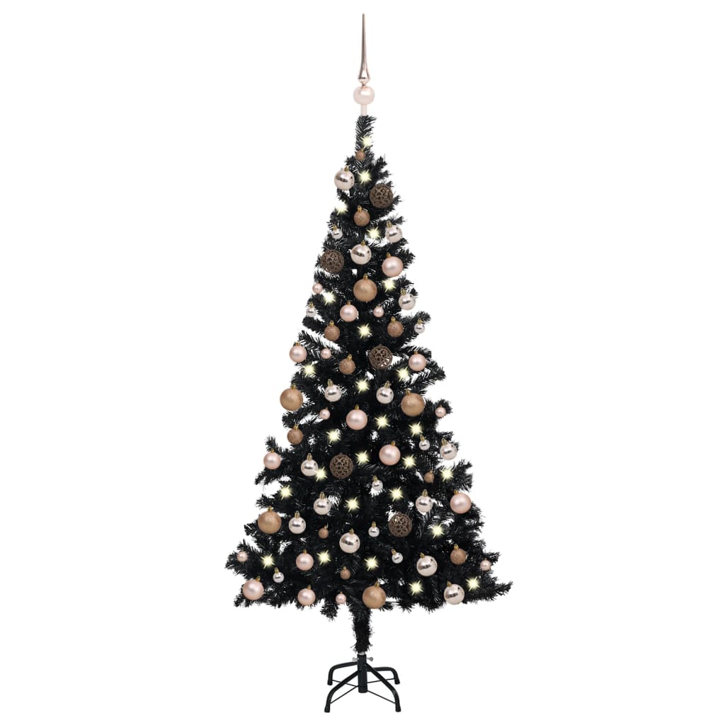 vidaXL izgaismota mākslīgā Ziemassvētku egle ar rotājumiem, 180cm, PVC