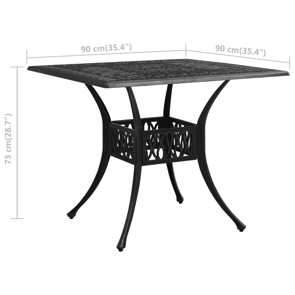 vidaXL dārza galds, melns, 90x90x73 cm, liets alumīnijs