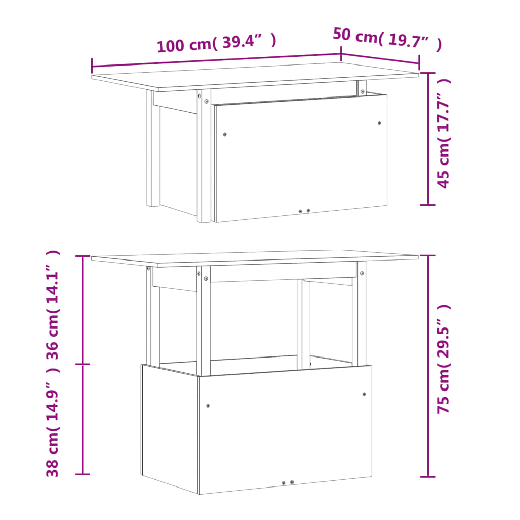 vidaXL dārza galds, 100x50x75 cm, priedes masīvkoks, balts