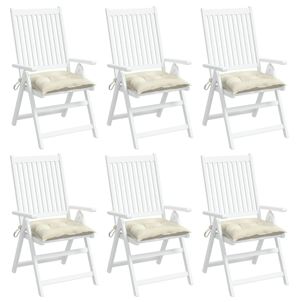 vidaXL dārza krēslu spilveni, 6 gab., krēmbalti, 40x40x7 cm, audums