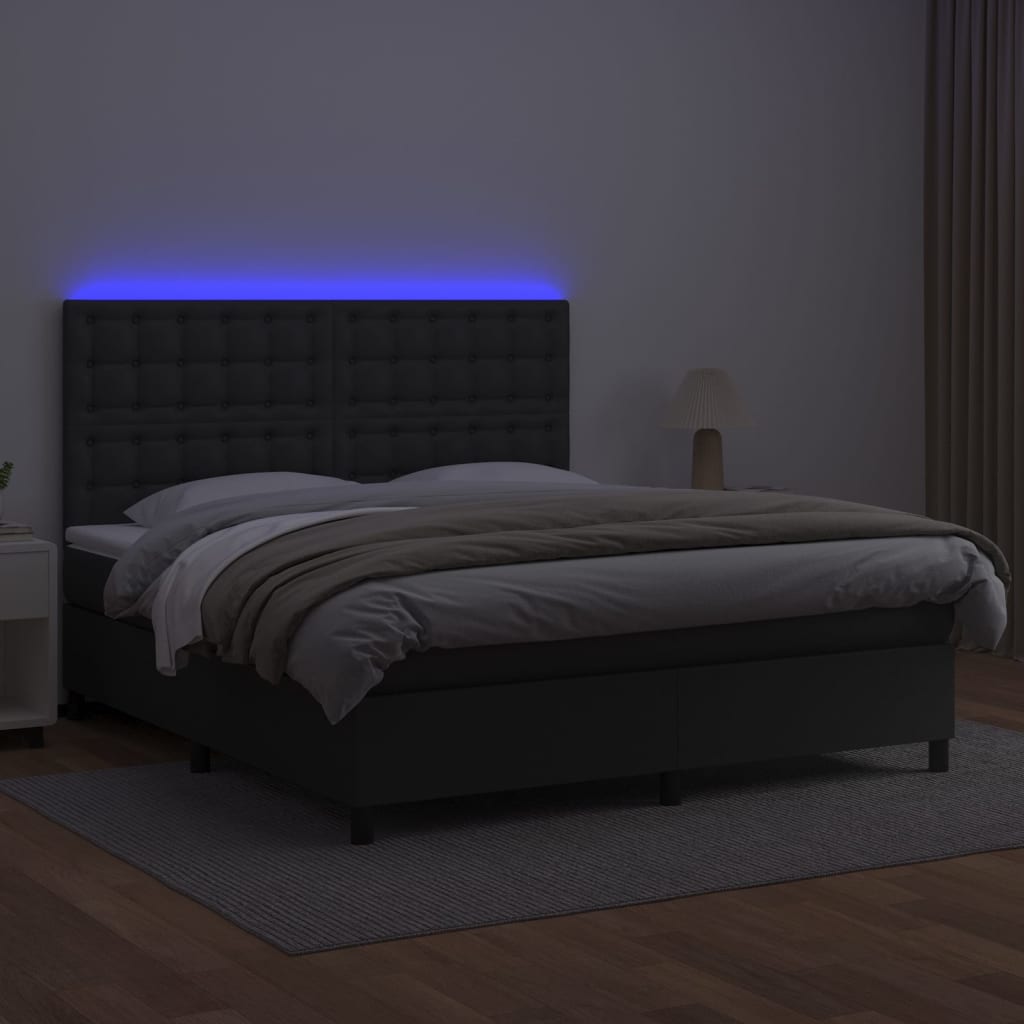vidaXL atsperu gulta ar matraci, LED, melna, 160x200 cm, mākslīgā āda