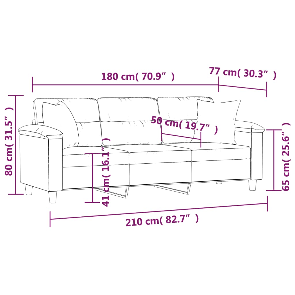 vidaXL trīsvietīgs dīvāns ar kājsoliņu, pelēks, 180 cm, audums