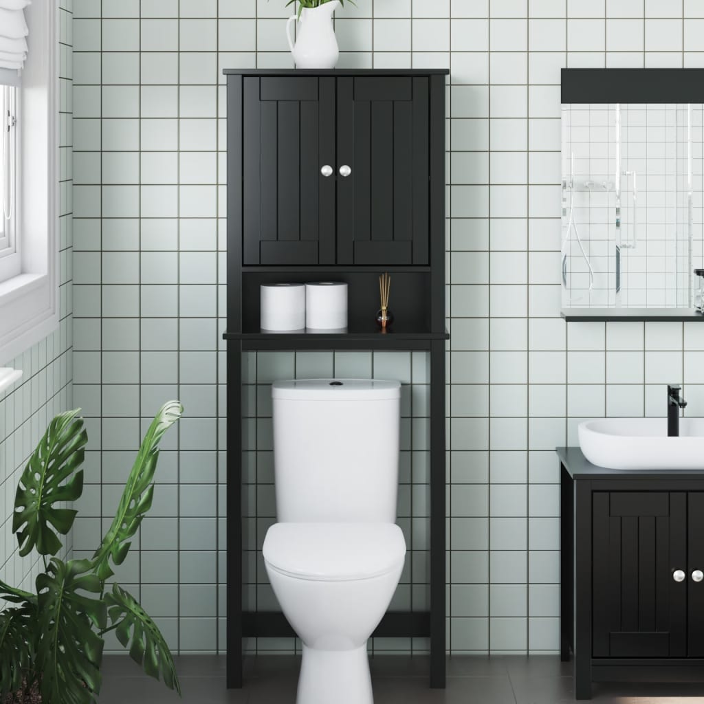 vidaXL plaukts virs tualetes poda BERG, melns, 60x27x164,5 cm, koks