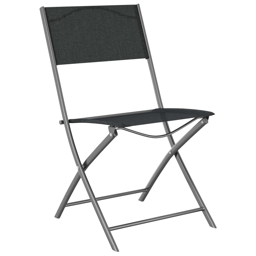 vidaXL saliekami dārza krēsli, 2 gab., melns tērauds un tekstilēns