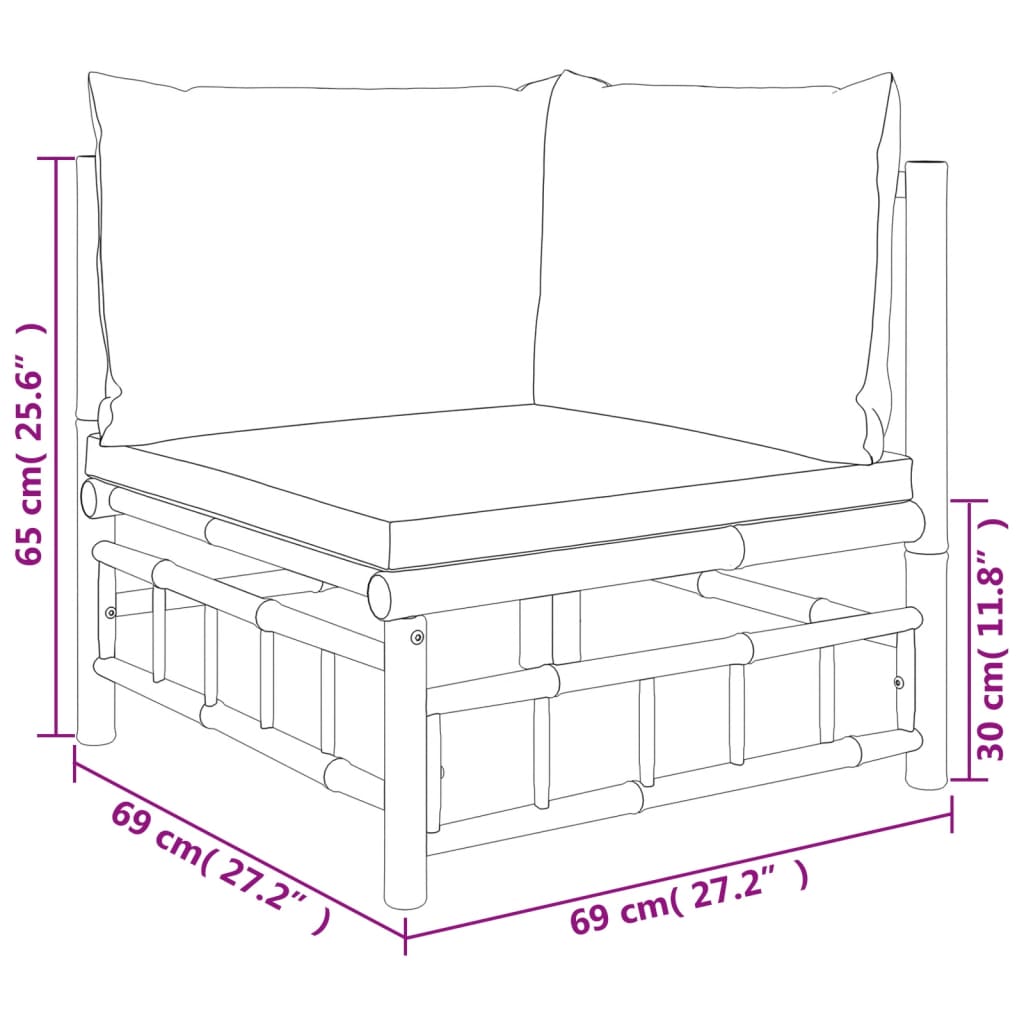 vidaXL dārza stūra dīvāni ar krēmbaltiem matračiem, 2 gab., bambuss
