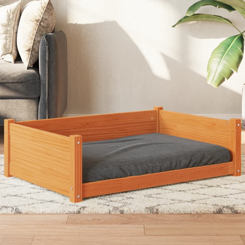vidaXL suņu gulta, vaska brūna, 95,5x65,5x28 cm, priedes masīvkoks