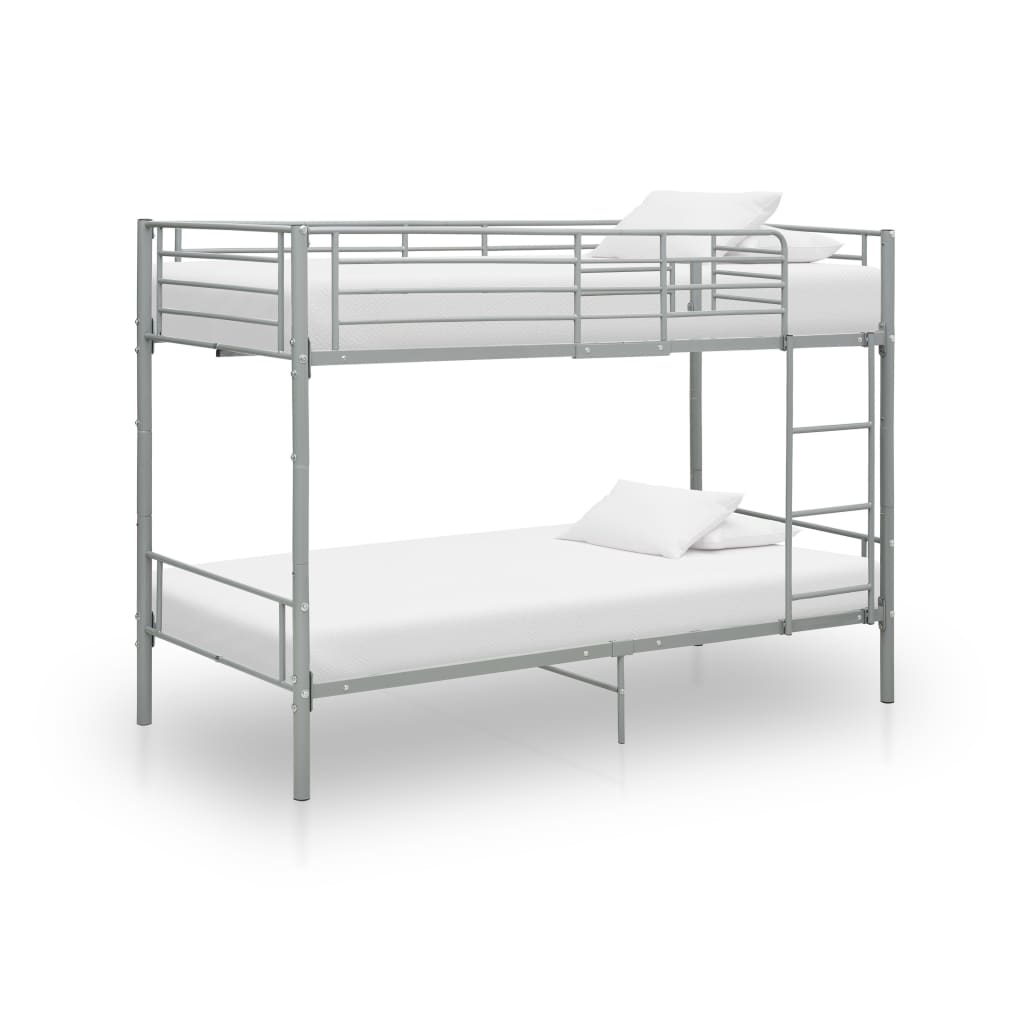 vidaXL divstāvu gulta, pelēks metāls, 90x200 cm
