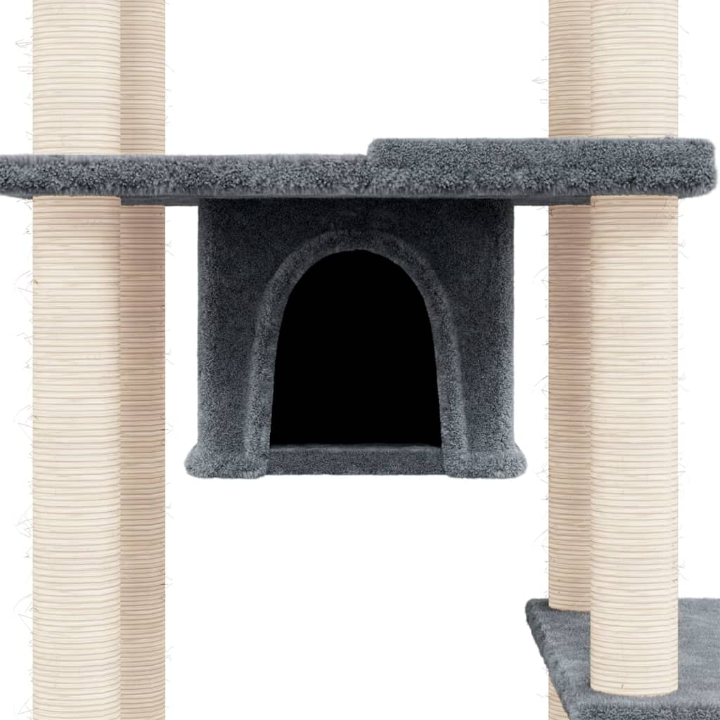 vidaXL kaķu māja ar sizala stabiem nagu asināšanai, 176 cm, pelēka