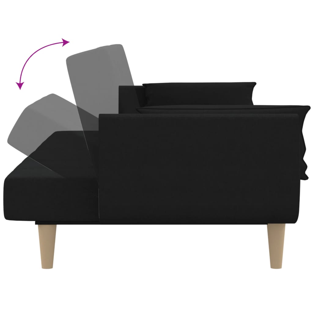 vidaXL 2-vietīga dīvāngulta ar diviem spilveniem, melns audums