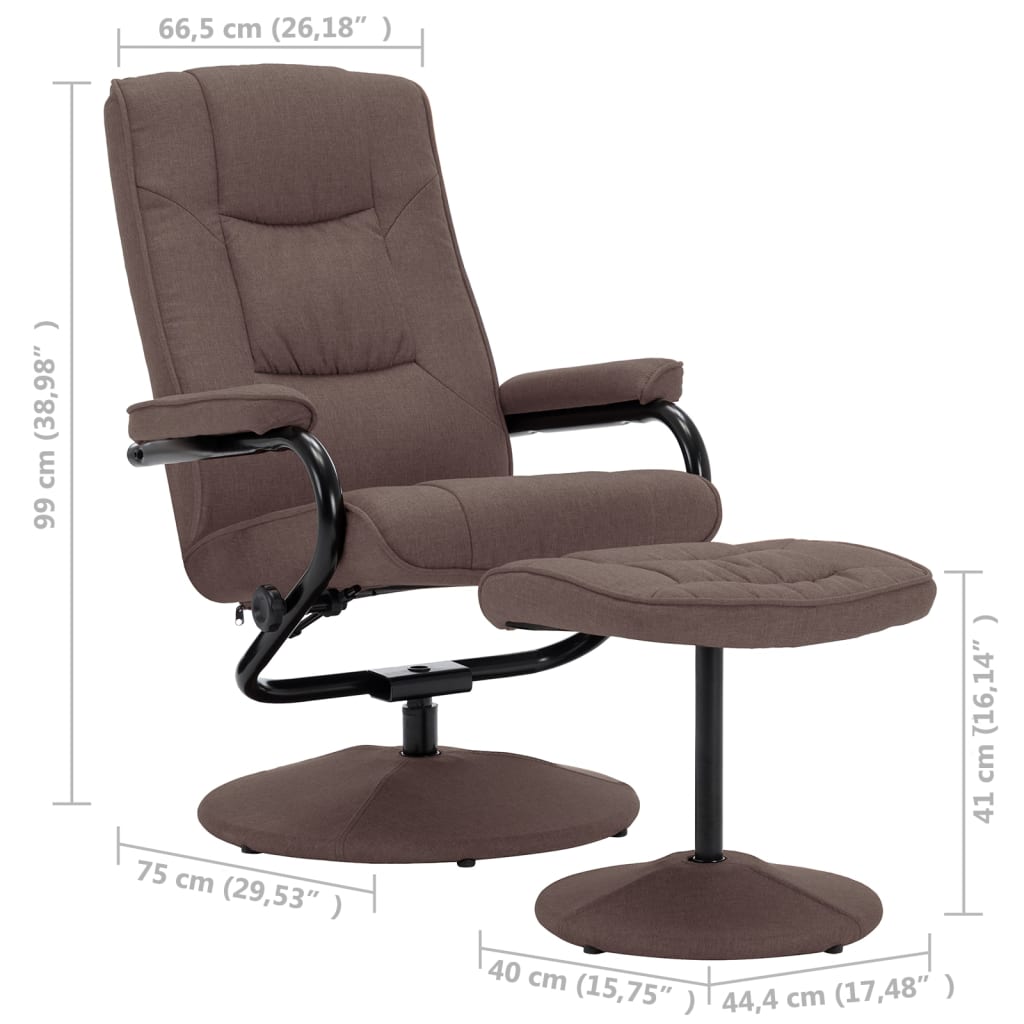 vidaXL atgāžams krēsls ar kāju balstu, brūns audums