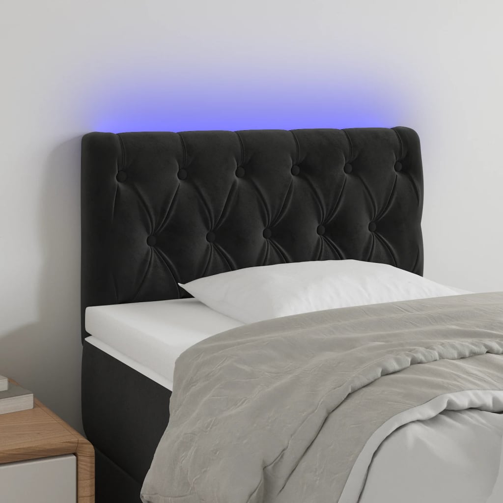 vidaXL gultas galvgalis ar LED, 80x7x78/88 cm, melns samts