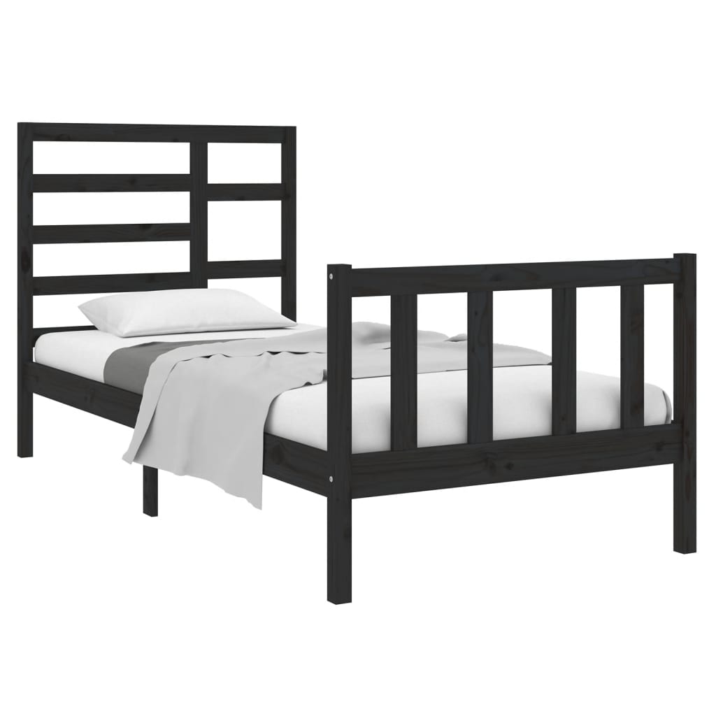 vidaXL gultas rāmis, melns, masīvkoks, 75x190 cm, mazs, vienvietīgs