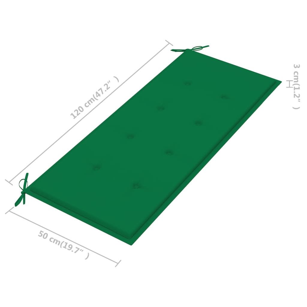 vidaXL dārza sols ar zaļu matraci, 120 cm, masīvs tīkkoks