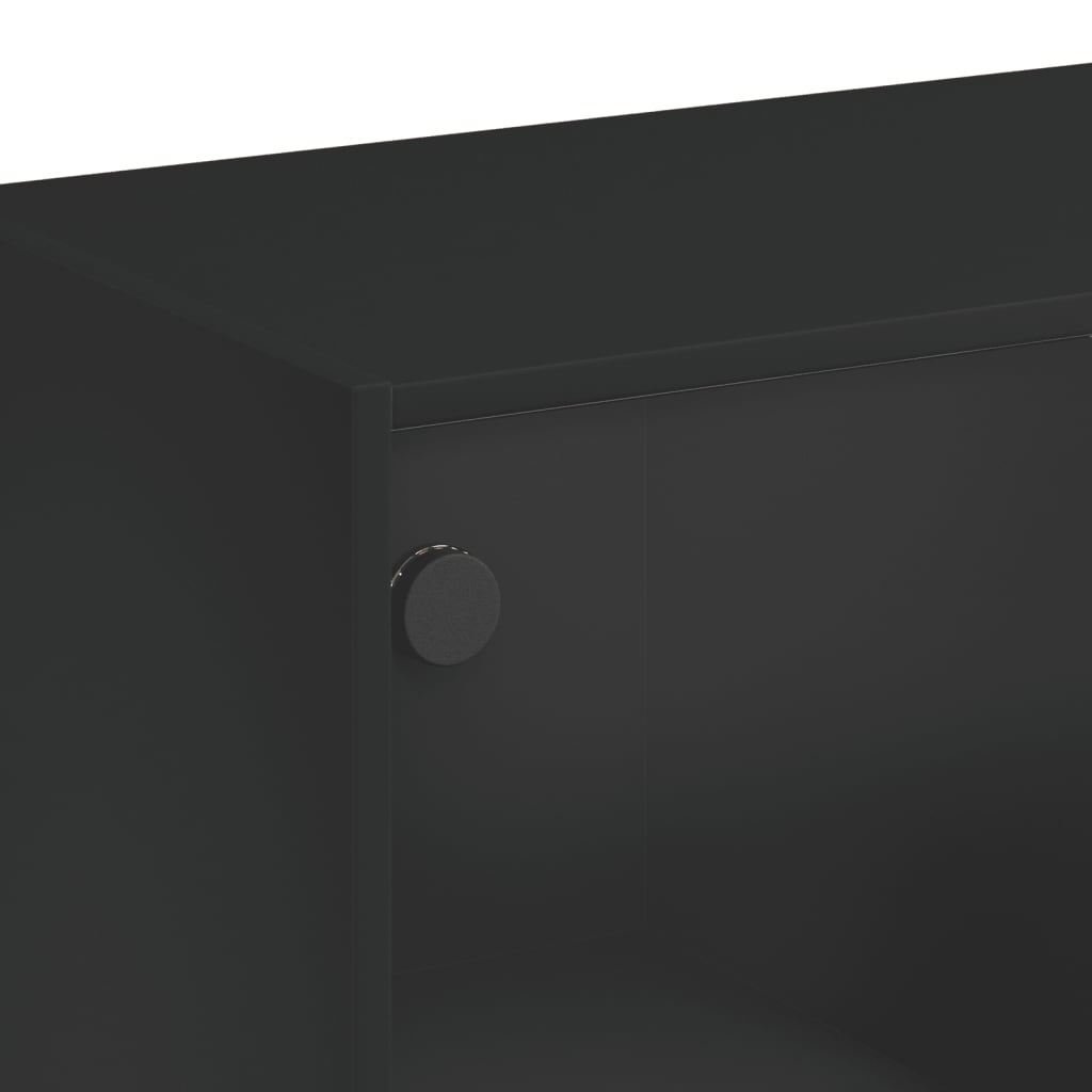vidaXL kafijas galdiņš ar stikla durvīm, melns, 102x50x42 cm