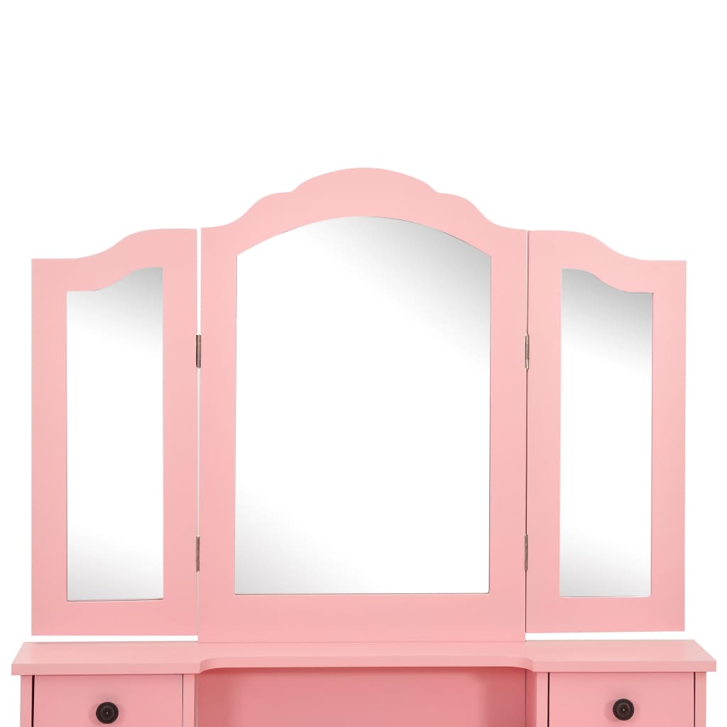 vidaXL spoguļgaldiņš ar tabureti, rozā, 80x69x141 cm, paulonijas koks