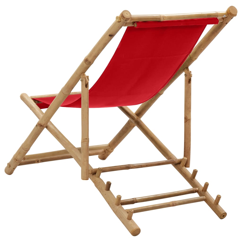 vidaXL pludmales krēsls, bambuss un sarkans audekls
