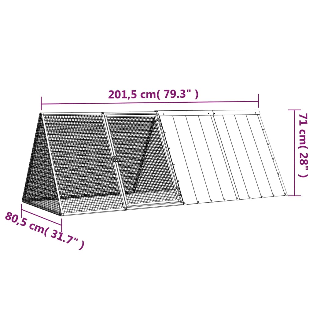 vidaXL trušu būris, pelēks, 201,5x80,5x71 cm, cinkots tērauds