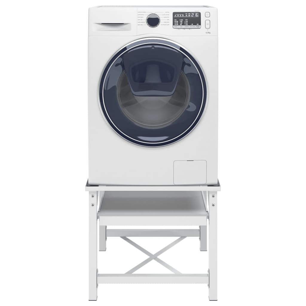 vidaXL veļasmašīnas statīvs ar izvelkamu plauktu, balts