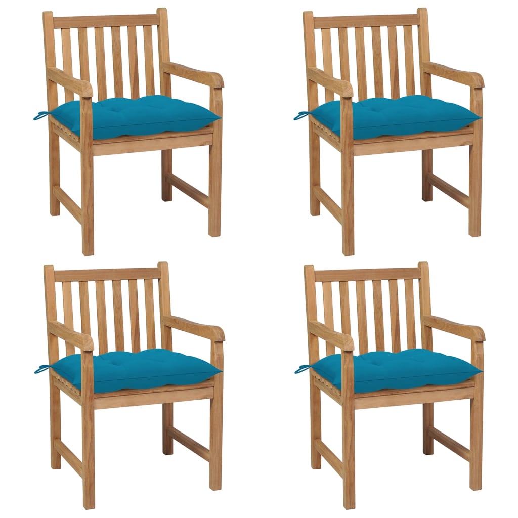 vidaXL dārza krēsli, gaiši zili matrači, 4 gab., masīvs tīkkoks