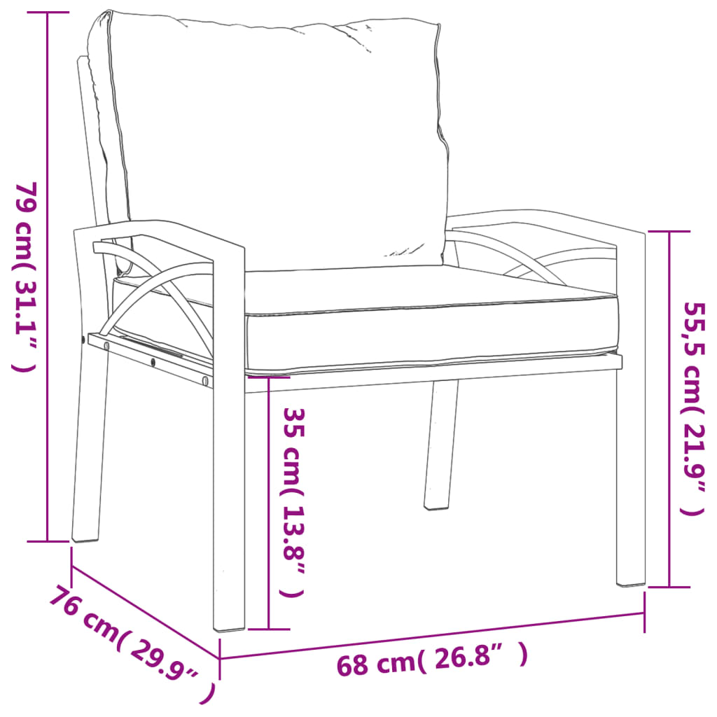 vidaXL dārza krēsli, smilškrāsas matrači, 2 gab., 68x76x79 cm, tērauds