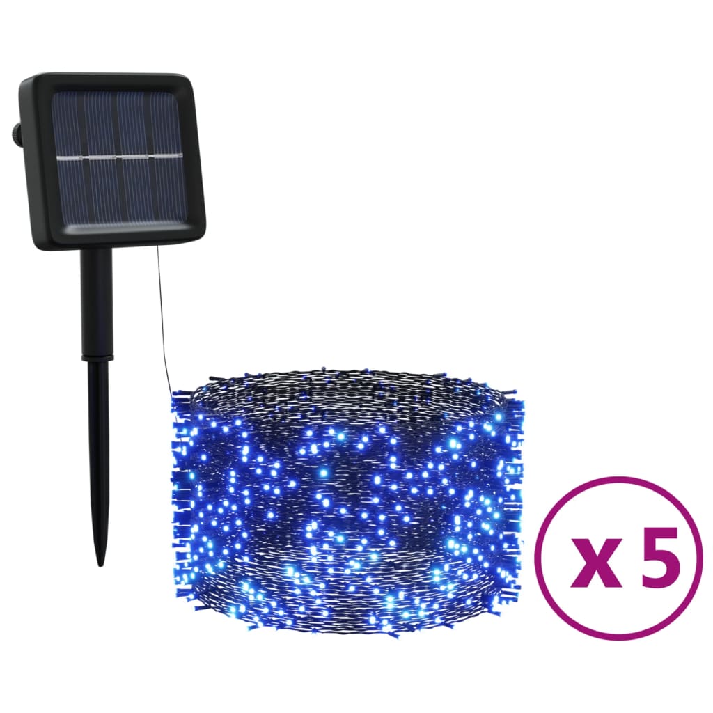 vidaXL solārā lampiņu virtene, 5 gab., 5x200 LED, zila