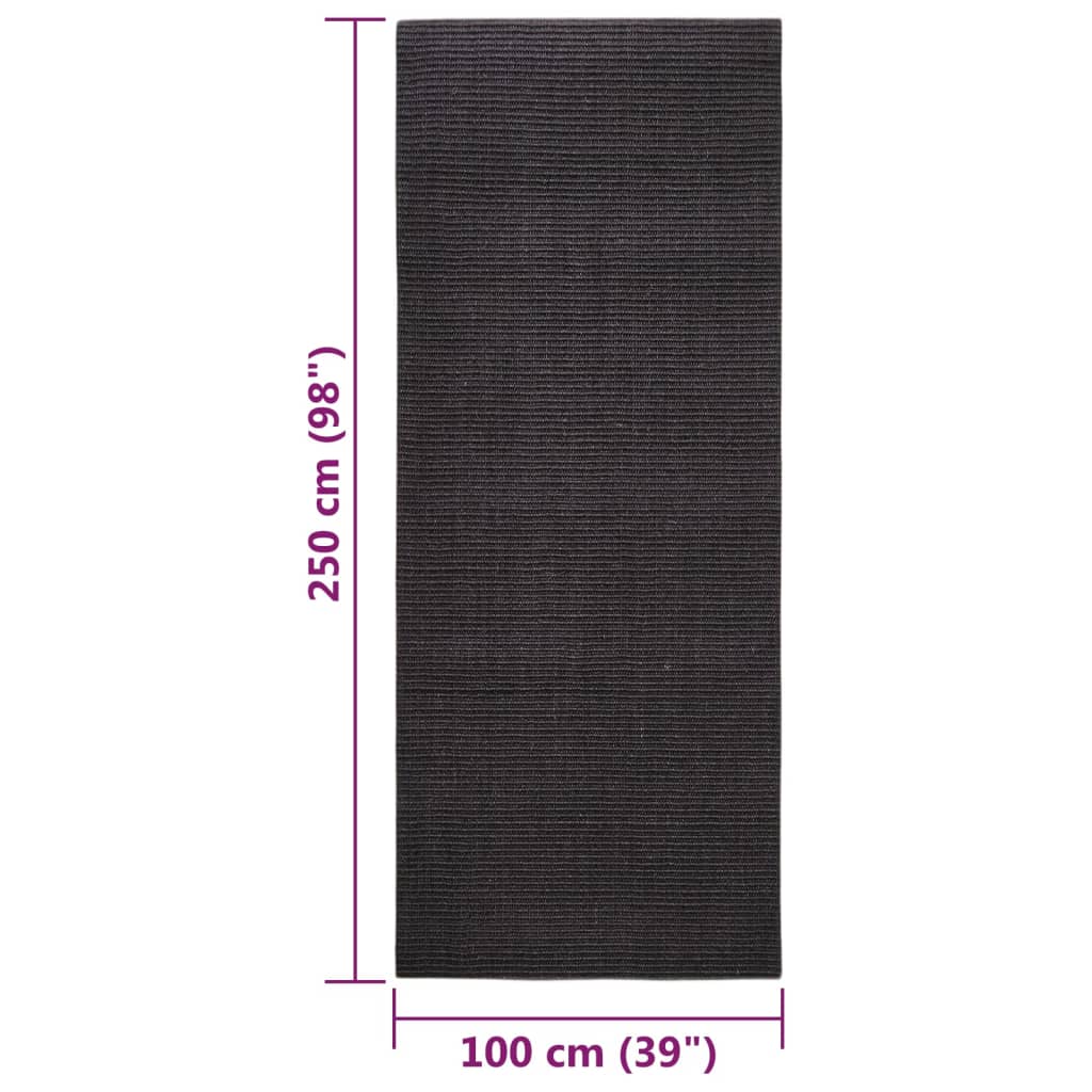 vidaXL paklājs, dabīgs sizals, 100x250 cm, melns