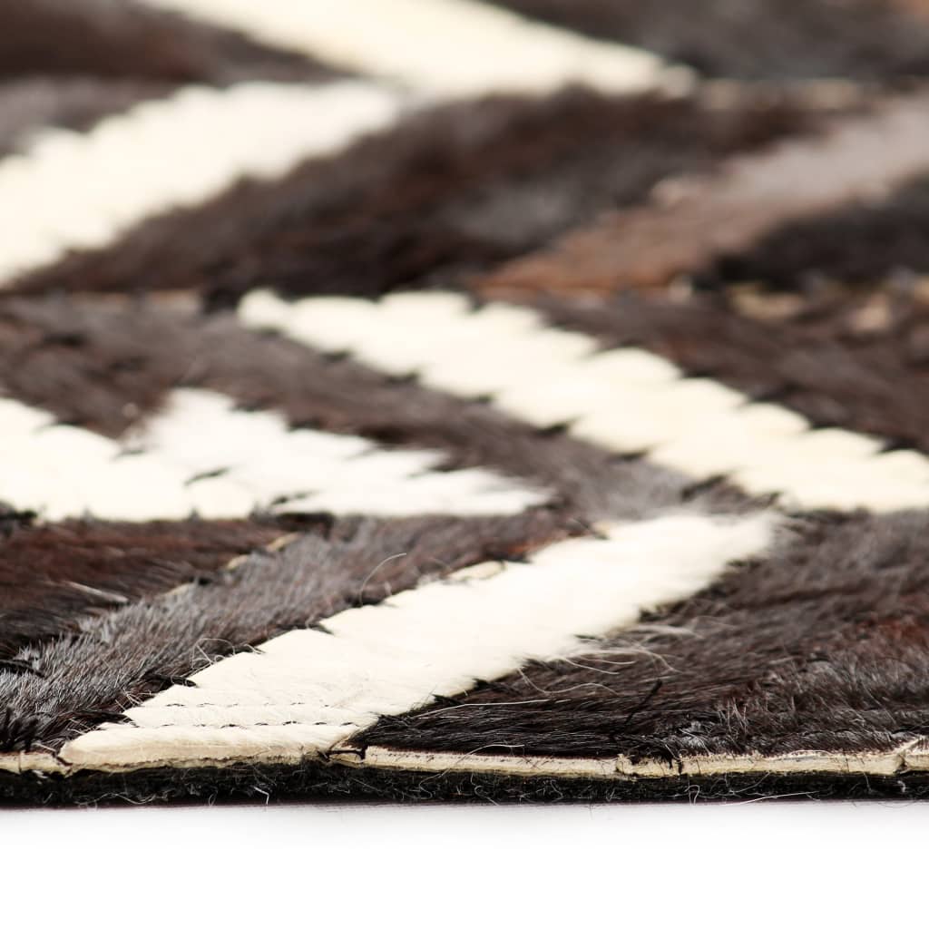 vidaXL paklājs, dabīgā āda, tekstilmozaīka, 190x290 cm, melns ar baltu