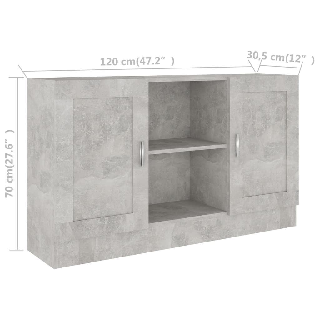 vidaXL kumode, betona pelēka, 120x30,5x70 cm, kokskaidu plātne