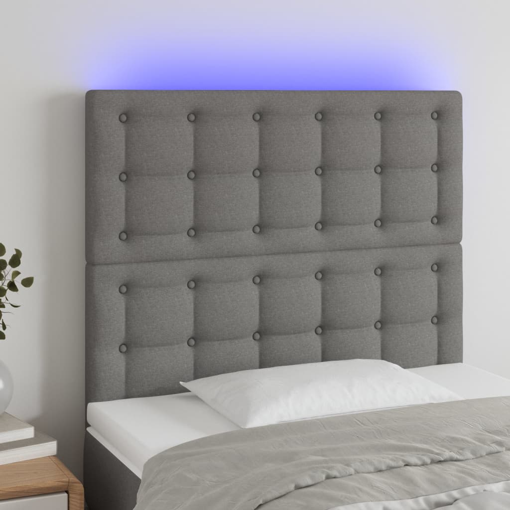 vidaXL gultas galvgalis ar LED, 83x16x118/128 cm, tumši pelēks audums