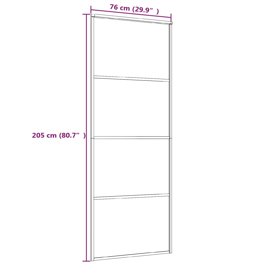 vidaXL bīdāmās durvis, alumīnijs un ESG stikls, 76x205 cm, melnas