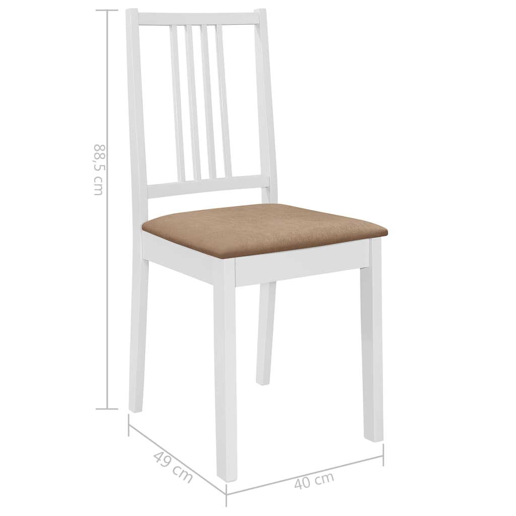 vidaXL virtuves krēsli ar matračiem, 2 gab., balts masīvkoks