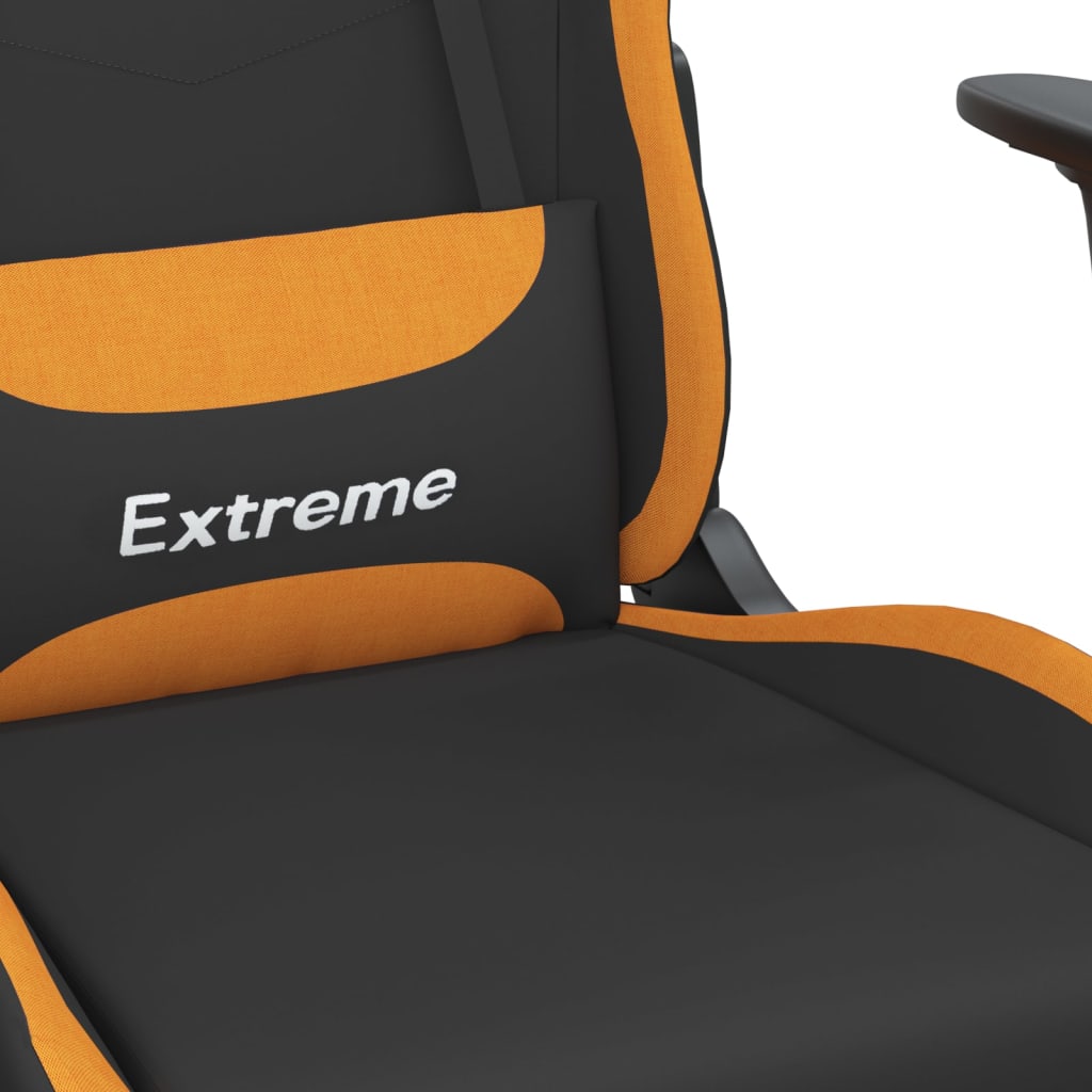 vidaXL datorspēļu krēsls ar kāju balstu, melns un oranžs audums
