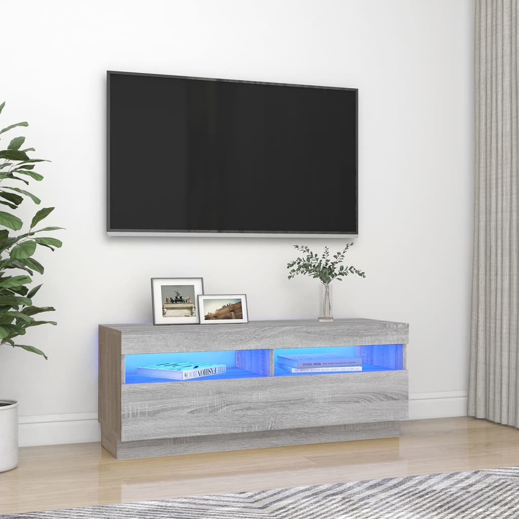 vidaXL TV skapītis ar LED lampiņām, pelēka ozola krāsa, 100x35x40 cm