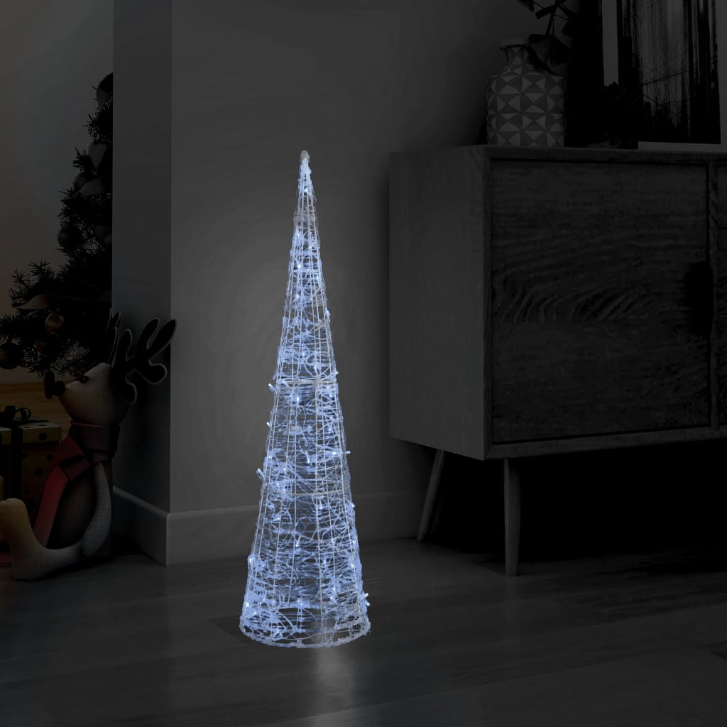 vidaXL LED lampiņu dekorācija, akrils, piramīda, 90 cm, vēsi balta