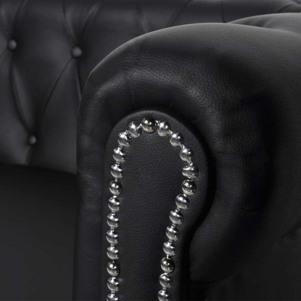 vidaXL Chesterfield dīvāns, trīsvietīgs, melna mākslīgā āda