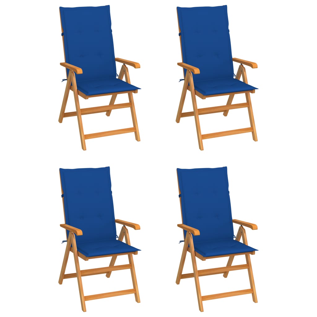 vidaXL dārza krēsli, koši zili matrači, 4 gab., masīvs tīkkoks