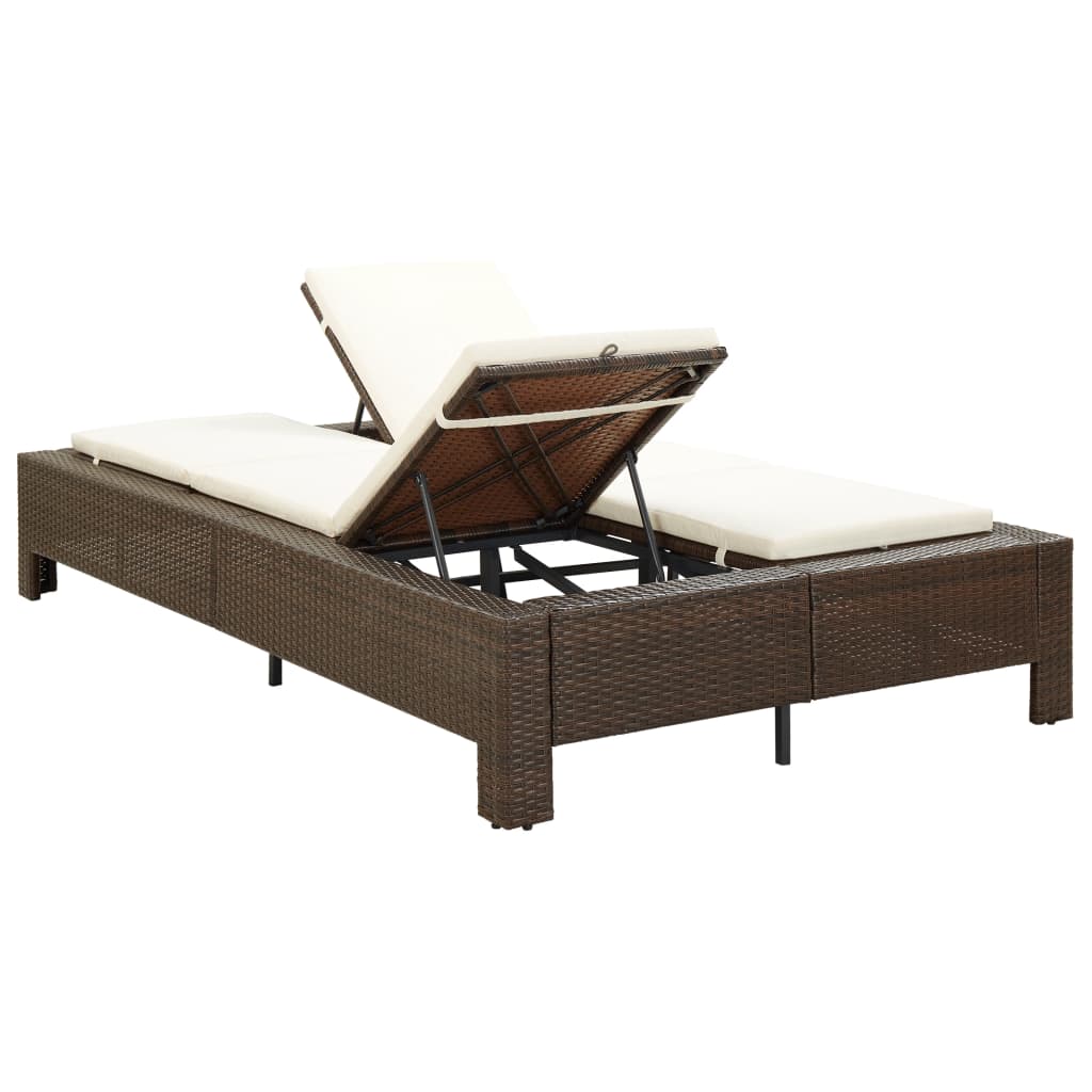 vidaXL sauļošanās gulta ar matraci, brūna, PE pinums, divvietīga