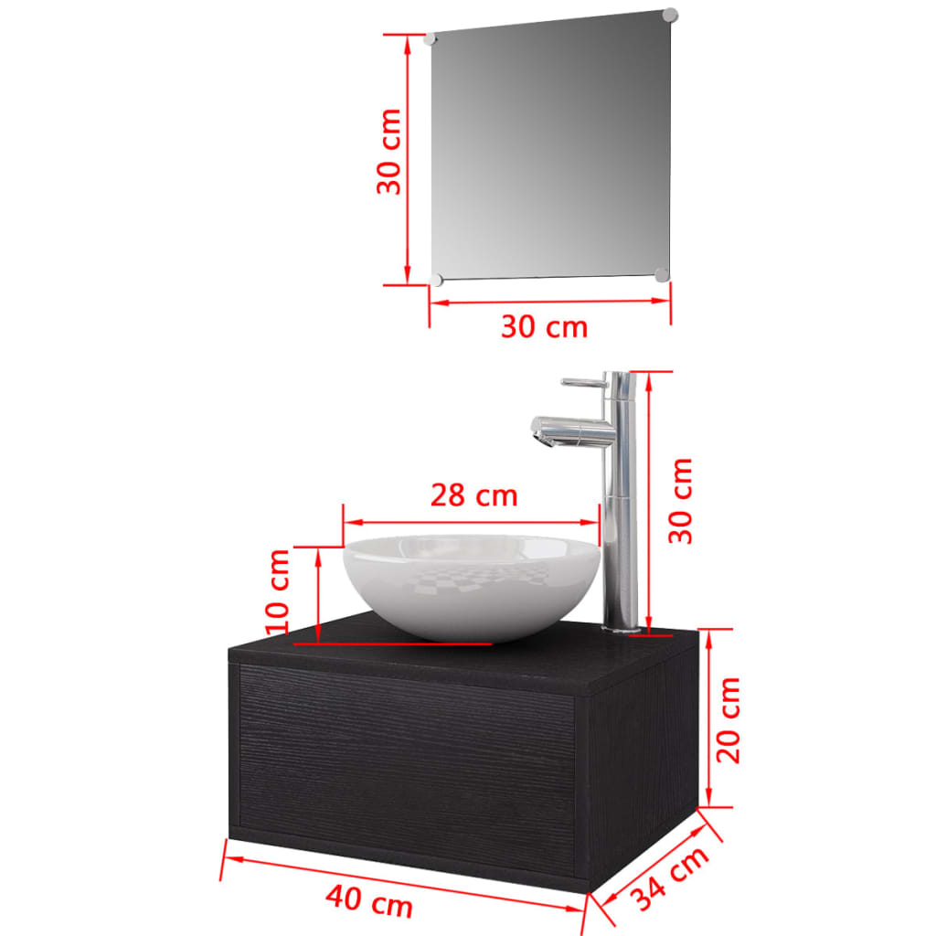 vidaXL vannas istabas mēbeles ar izlietni un krānu, 4 gab., melns