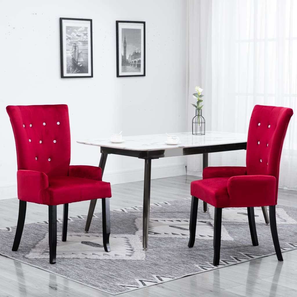 vidaXL virtuves krēsli ar roku balstiem, 2 gab., sarkans samts