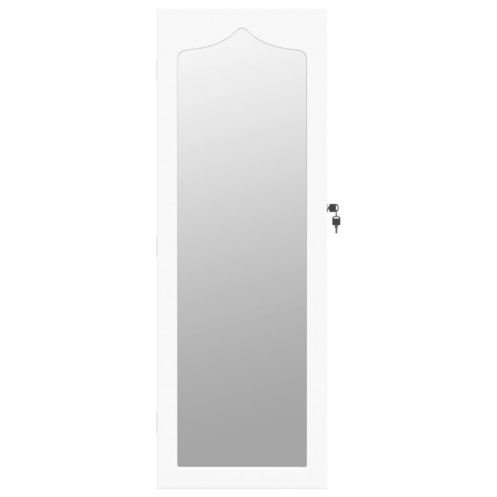 vidaXL sienas rotaslietu skapītis ar spoguli, balts, 37,5x10x106 cm